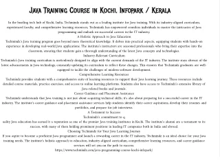 Java Training Course in Kochi, Infopark / Kerala