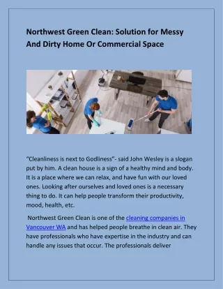 Northwest Green Clean: Solution for Messy And Dirty Home Or Commercial Space