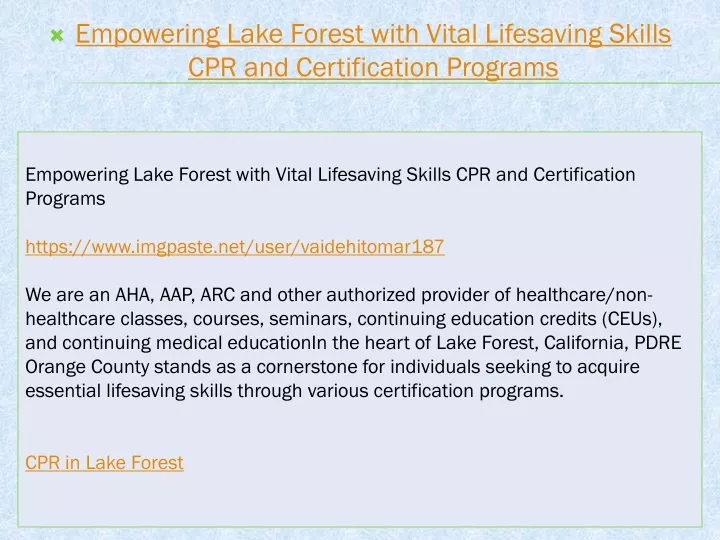 empowering lake forest with vital lifesaving skills cpr and certification programs