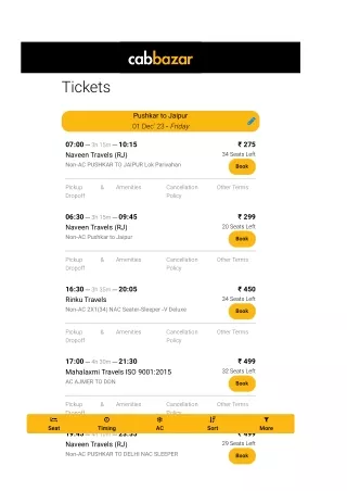 Pushkar to Jaipur Bus Price | Pushkar to Jaipur Bus Ticket