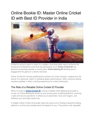 Online Bookie ID_ Master Online Cricket Betting with the Best ID Provider in India
