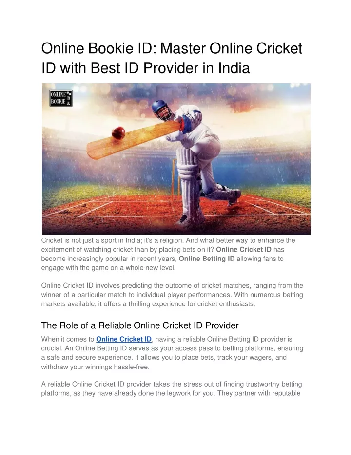 online bookie id master online cricket id with best id provider in india
