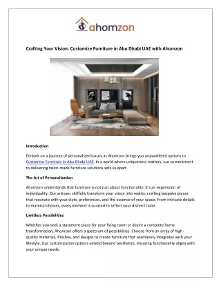 Crafting Your Vision: Customize Furniture in Abu Dhabi UAE with Ahomzon
