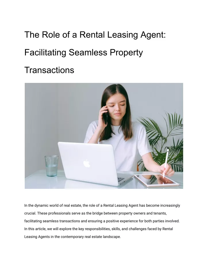 the role of a rental leasing agent