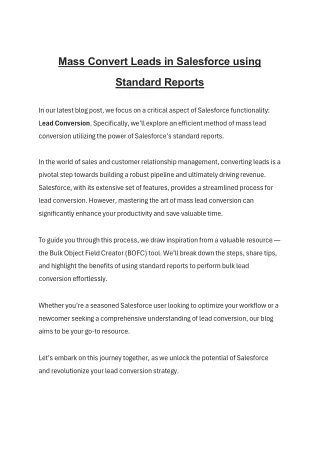 Mass Convert Leads in Salesforce using Standard Reports