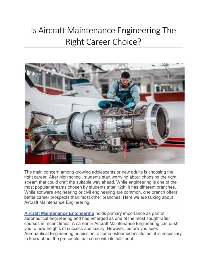 is aircraft maintenance engineering the right