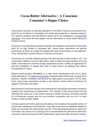 Cocoa Butter Alternative : A Conscious Consumer’s Happy Choice
