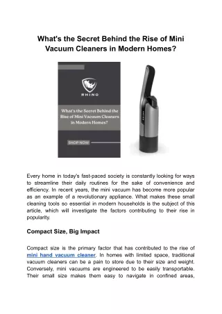 What's the Secret Behind the Rise of Mini Vacuum Cleaners in Modern Homes