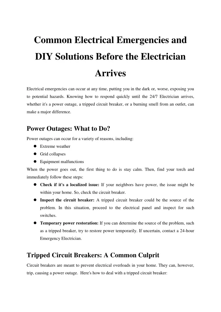 common electrical emergencies and