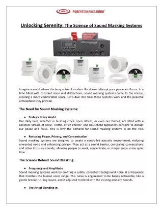 Pure Resonance Audio - Unlocking Serenity The Science of Sound Masking Systems