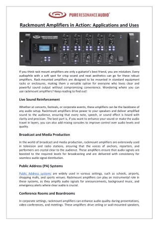 Pure Resonance Audio - Applications and Uses of Rackmount Amplifiers