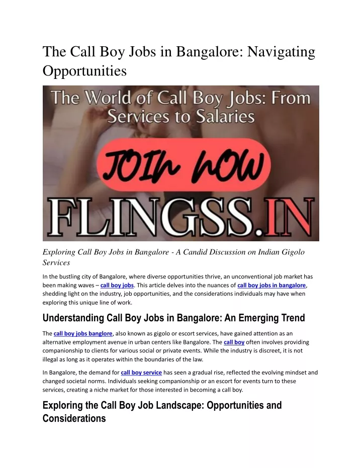 the call boy jobs in bangalore navigating