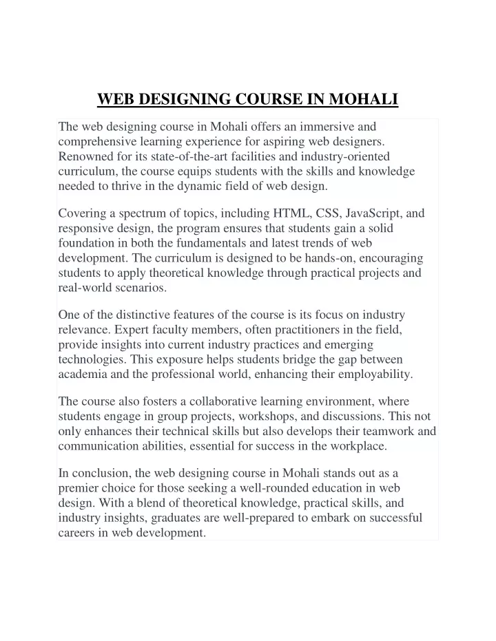 web designing course in mohali