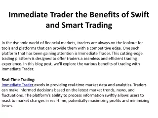 Immediate Trader the Benefits of Swift and Smart Trading