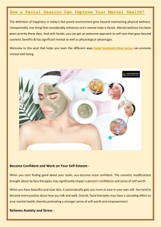 How a Facial Session Can Improve Your Mental Health?