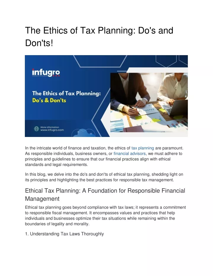 the ethics of tax planning do s and don ts