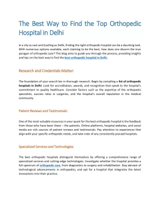 The Best Way to Find the Top Orthopedic Hospital in Delhi