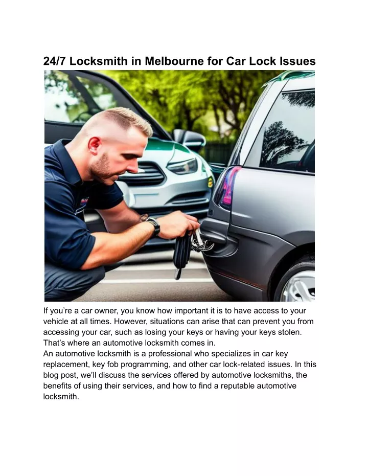 24 7 locksmith in melbourne for car lock issues
