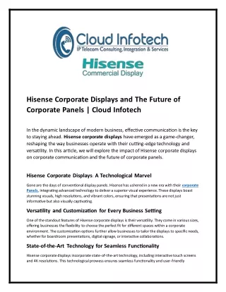 Hisense Corporate Displays and Corporate Panels | Cloud Infotech