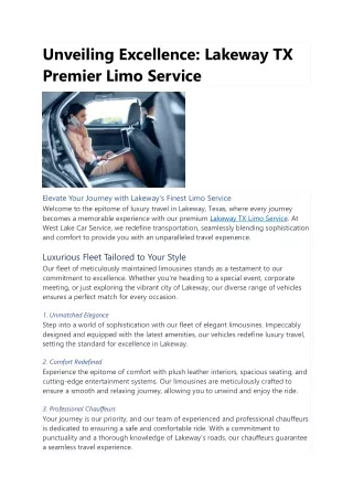 Unveiling Excellence: Lakeway TX Premier Limo Service