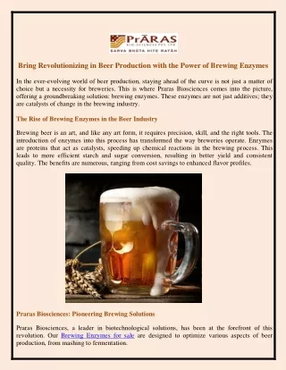 Bring Revolutionizing in Beer Production with the Power of Brewing Enzymes