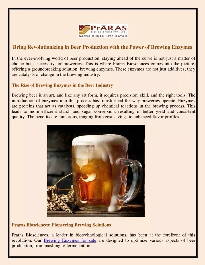 bring revolutionizing in beer production with