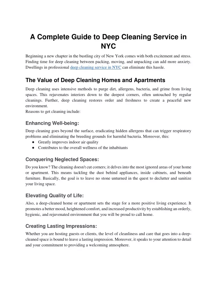 a complete guide to deep cleaning service in nyc