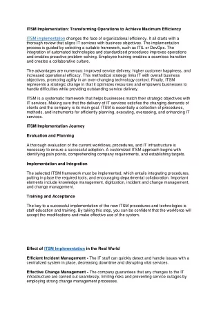 itsm implementation transforming operations