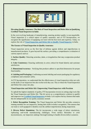 Elevating Quality Assurance - The Role of Visual Inspection and Defect Kits in Qualifying Certified Visual Inspectors in