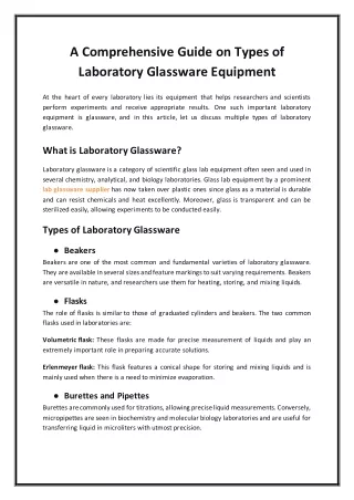 A Comprehensive Guide on Types of Laboratory Glassware Equipment