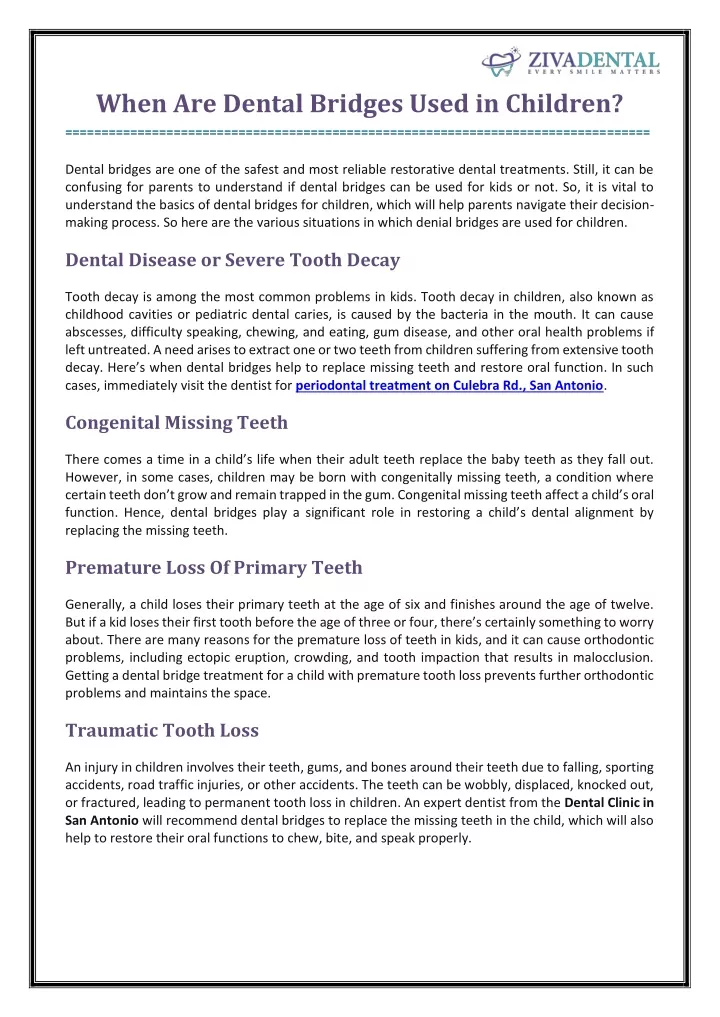 when are dental bridges used in children
