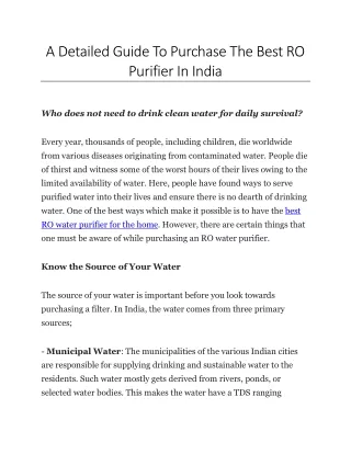 A Detailed Guide To Purchase The Best RO Purifier In India