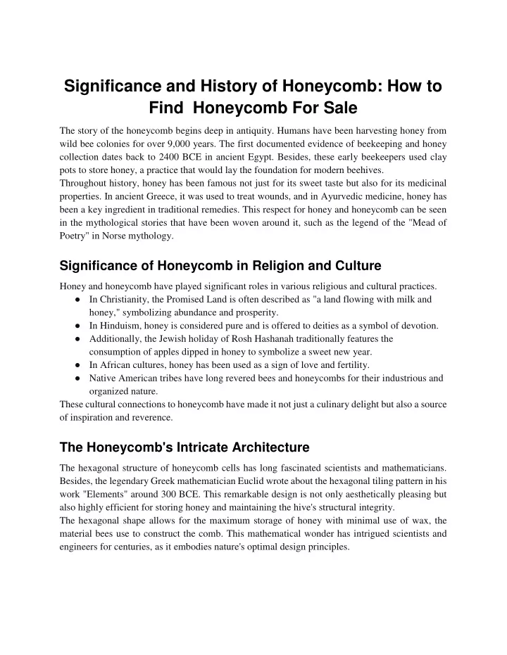 significance and history of honeycomb how to find