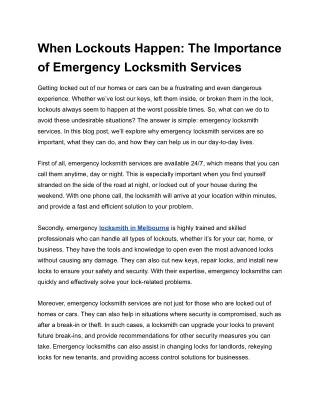 When Lockouts Happen_ The Importance of Emergency Locksmith Services