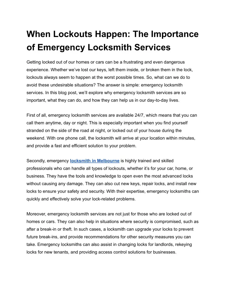 when lockouts happen the importance of emergency