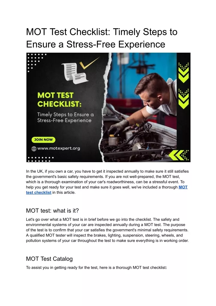 mot test checklist timely steps to ensure