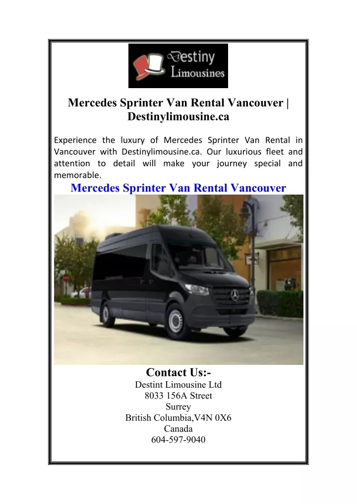 mercedes sprinter van rental vancouver