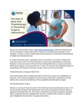 Unveiling the Crucial Role of Back Pain Physiotherapy in Preventing Surgical Interventions