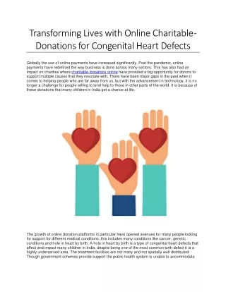 Transforming Lives with Online Charitable - Donations for Congenital Heart Defects