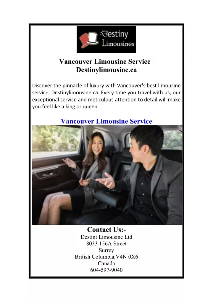 vancouver limousine service destinylimousine ca