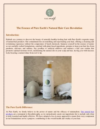 Revel in Radiance The Essence of Pure Earth's Natural Hair Care Revolution