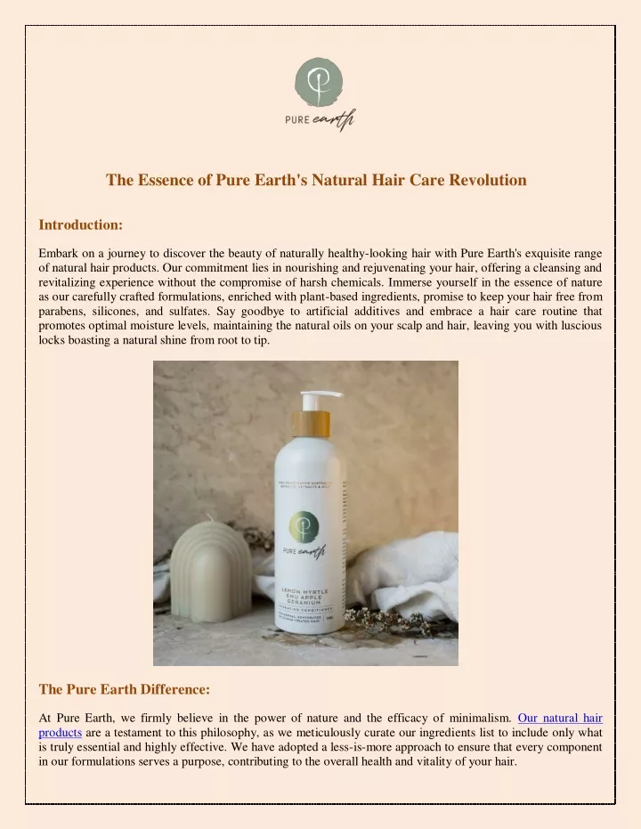 the essence of pure earth s natural hair care