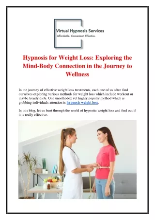 Hypnosis for Weight Loss: Exploring the Mind-Body Connection in the Journey to W