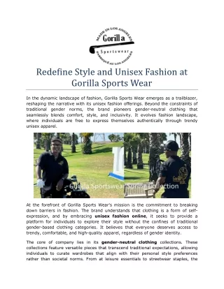 Redefine Style and Unisex Fashion at Gorilla Sports Wear