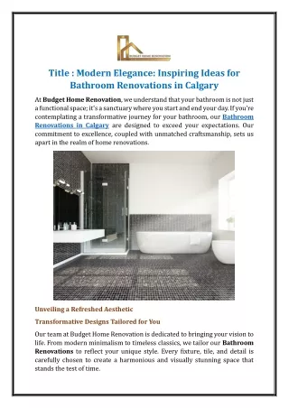 Modern Elegance: Inspiring Ideas for Bathroom Renovations in Calgary
