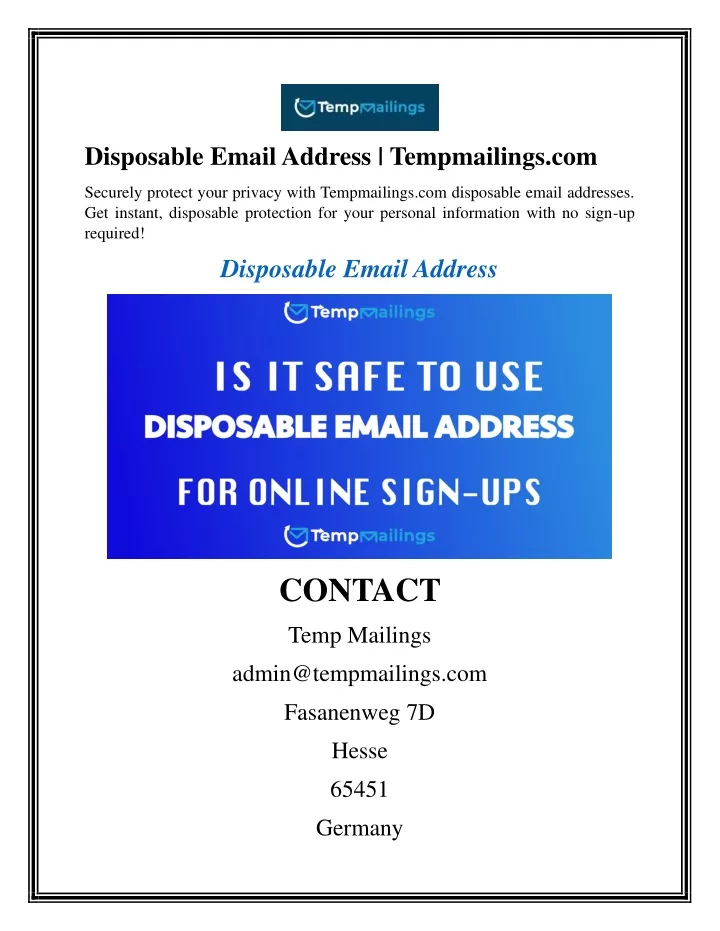 disposable email address tempmailings com