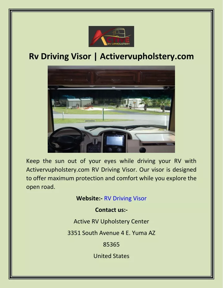rv driving visor activervupholstery com