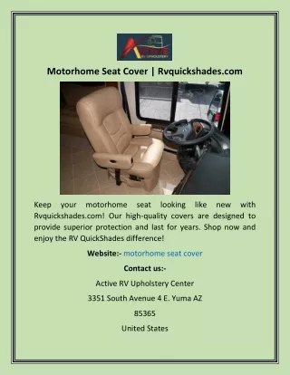 Motorhome Seat Cover  Rvquickshades