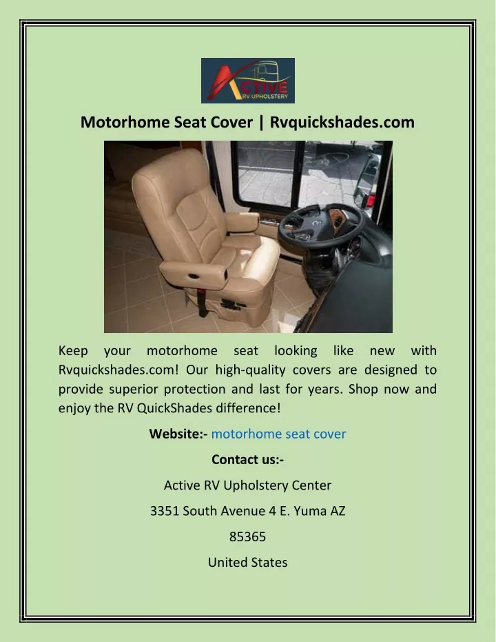 motorhome seat cover rvquickshades com