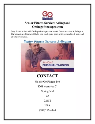 Senior Fitness Services Arlington  Onthegofitnesspro